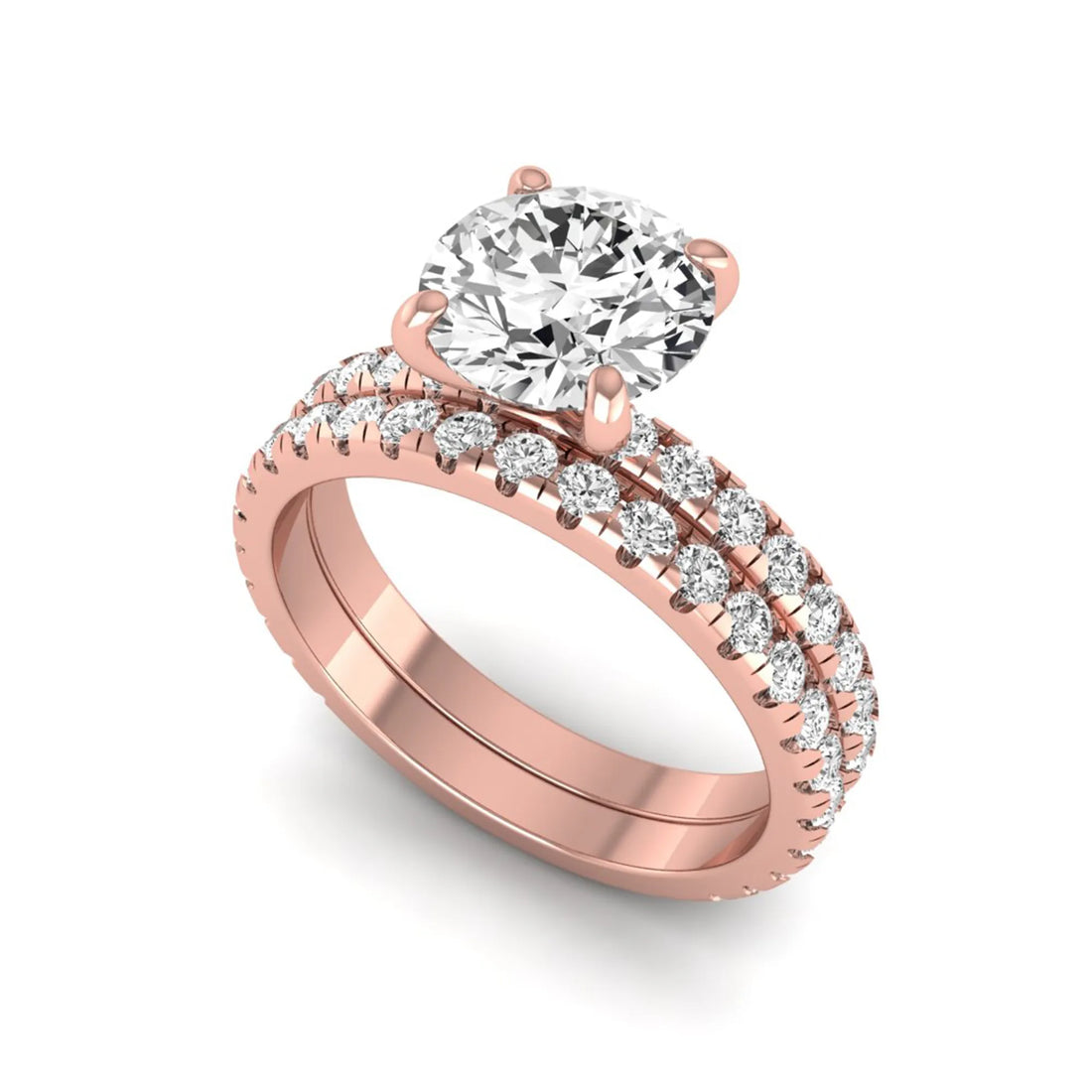 OctaPearl 1.5 ct Round Lab Grown Diamond Pavé Wedding Bridal Ring Set