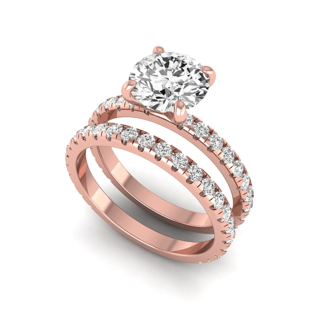 OctaPearl 1.5 ct Round Lab Grown Diamond Pavé Wedding Bridal Ring Set