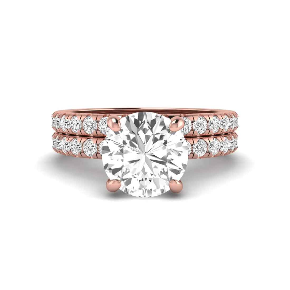 OctaPearl 1.5 ct Round Lab Grown Diamond Pavé Wedding Bridal Ring Set