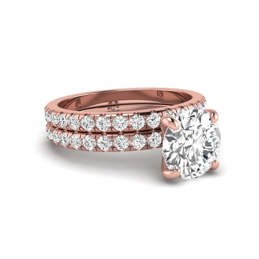 OctaPearl 1.5 ct Round Lab Grown Diamond Pavé Wedding Bridal Ring Set