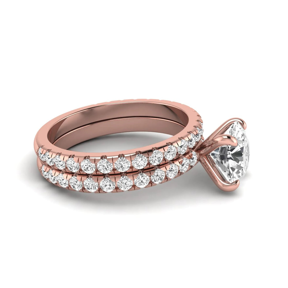 OctaPearl 1.5 ct Round Lab Grown Diamond Pavé Wedding Bridal Ring Set