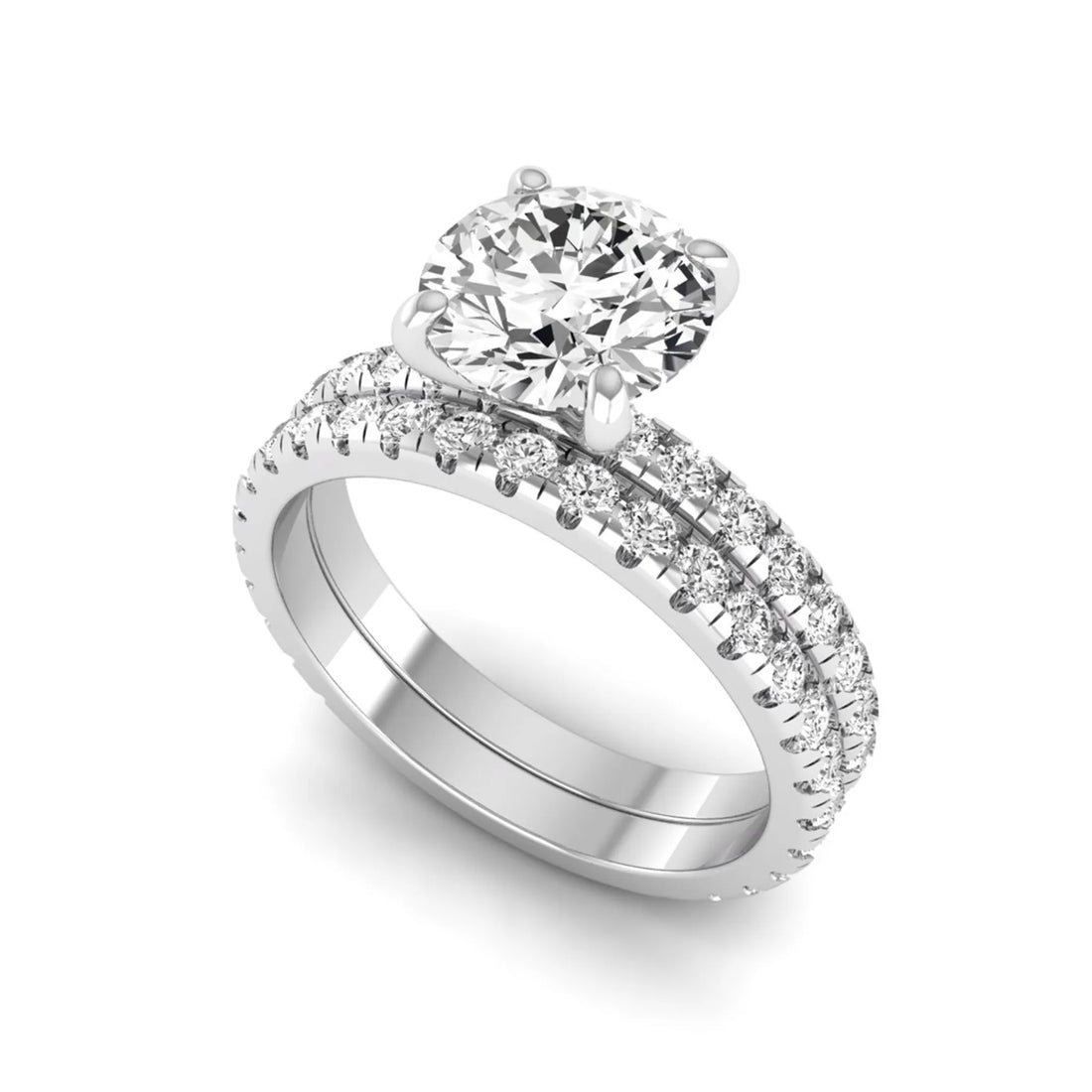 OctaPearl 1.5 ct Round Lab Grown Diamond Pavé Wedding Bridal Ring Set