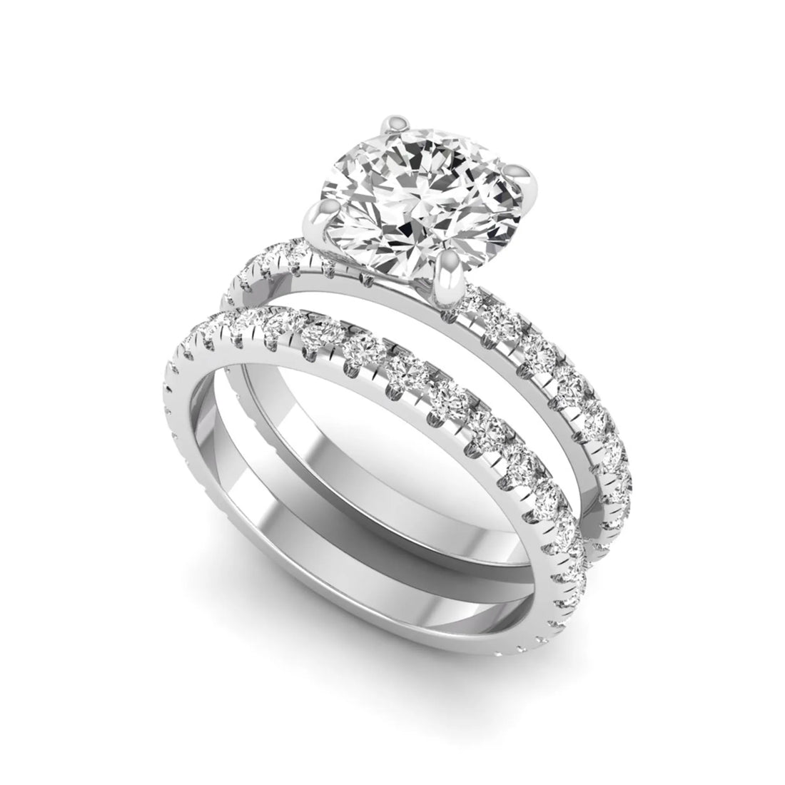 OctaPearl 1.5 ct Round Lab Grown Diamond Pavé Wedding Bridal Ring Set