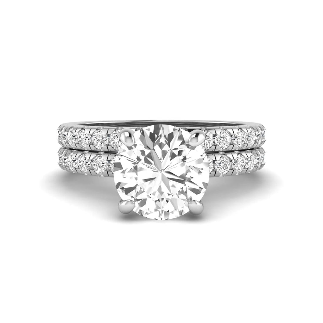 OctaPearl 1.5 ct Round Lab Grown Diamond Pavé Wedding Bridal Ring Set