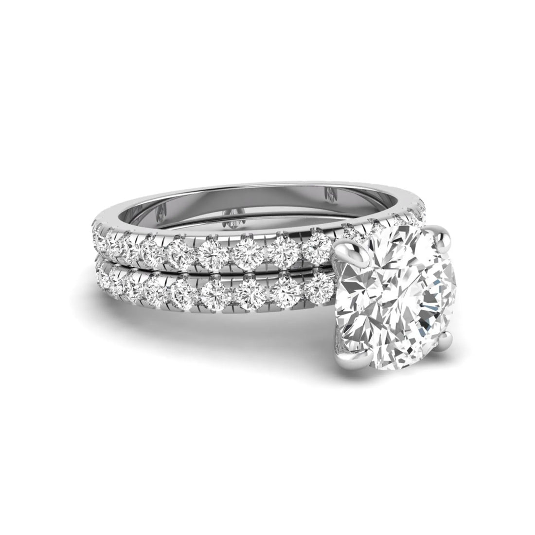 OctaPearl 1.5 ct Round Lab Grown Diamond Pavé Wedding Bridal Ring Set