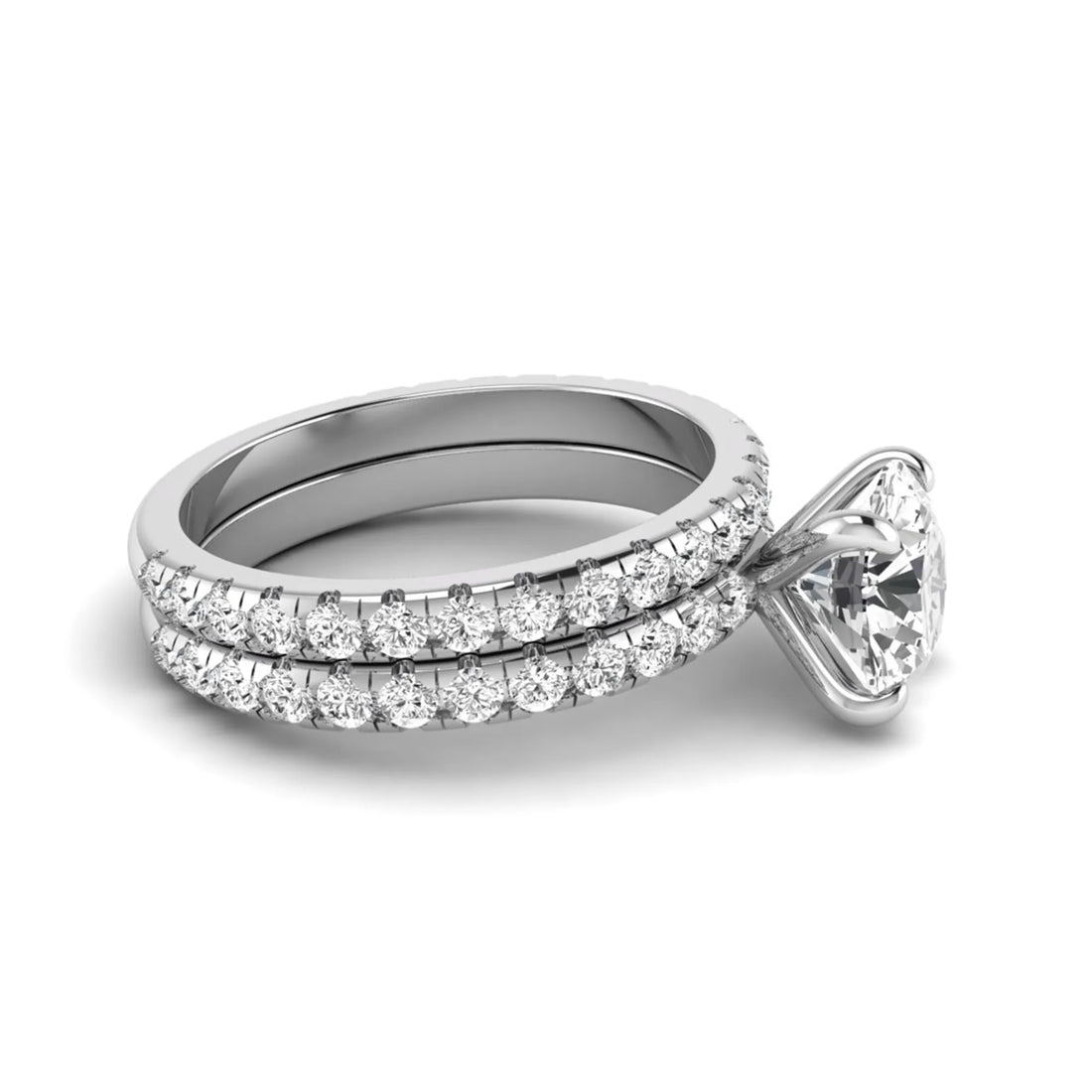 OctaPearl 1.5 ct Round Lab Grown Diamond Pavé Wedding Bridal Ring Set