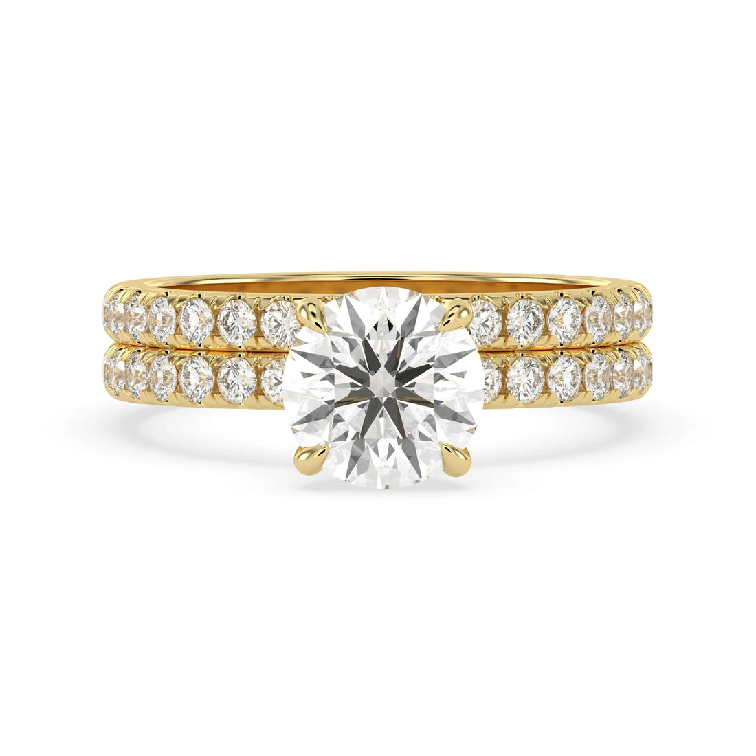 OctaPearl 1.5 ct Round Lab Grown Diamond Pavé Wedding Bridal Ring Set