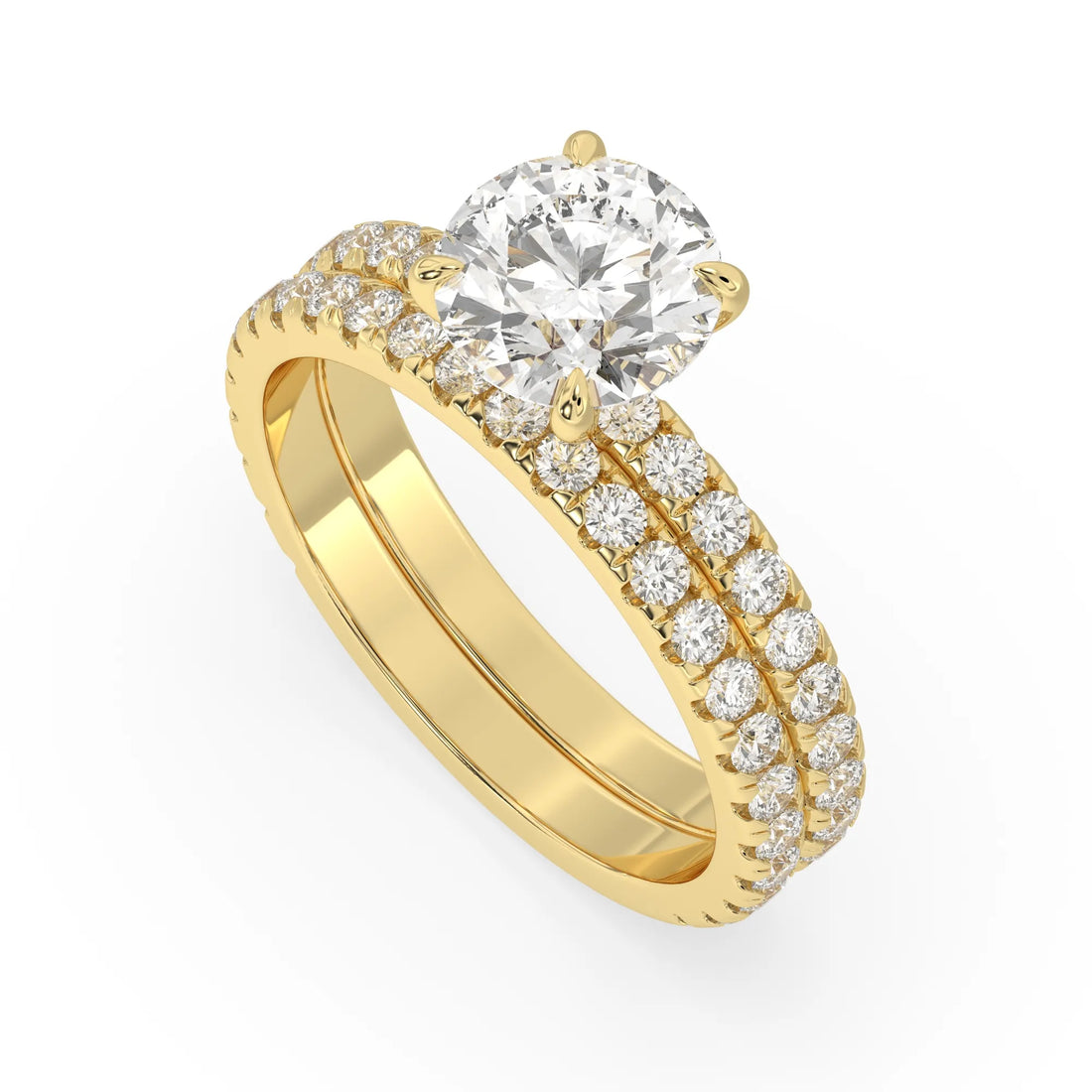 OctaPearl 1.5 ct Round Lab Grown Diamond Pavé Wedding Bridal Ring Set
