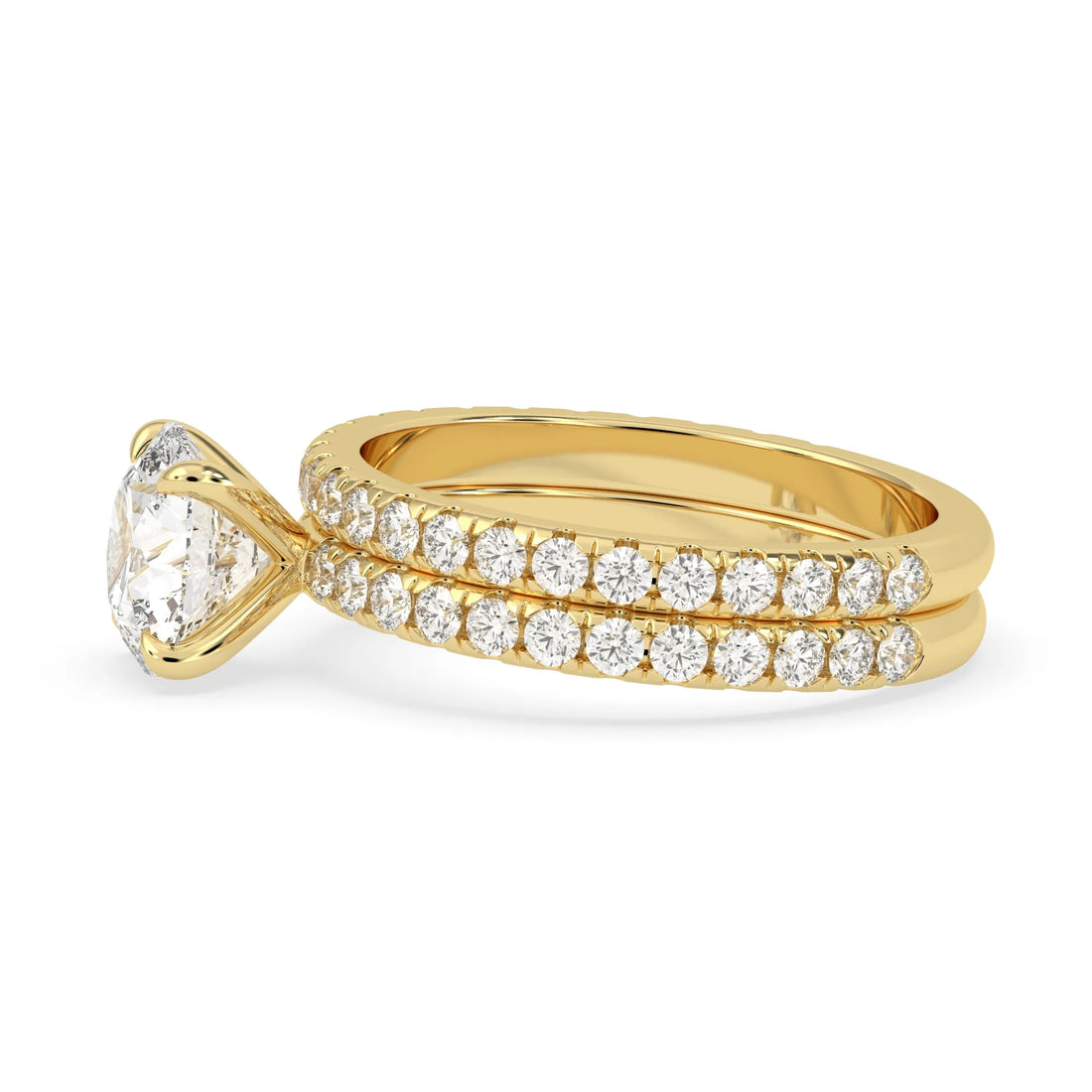OctaPearl 1.5 ct Round Lab Grown Diamond Pavé Wedding Bridal Ring Set