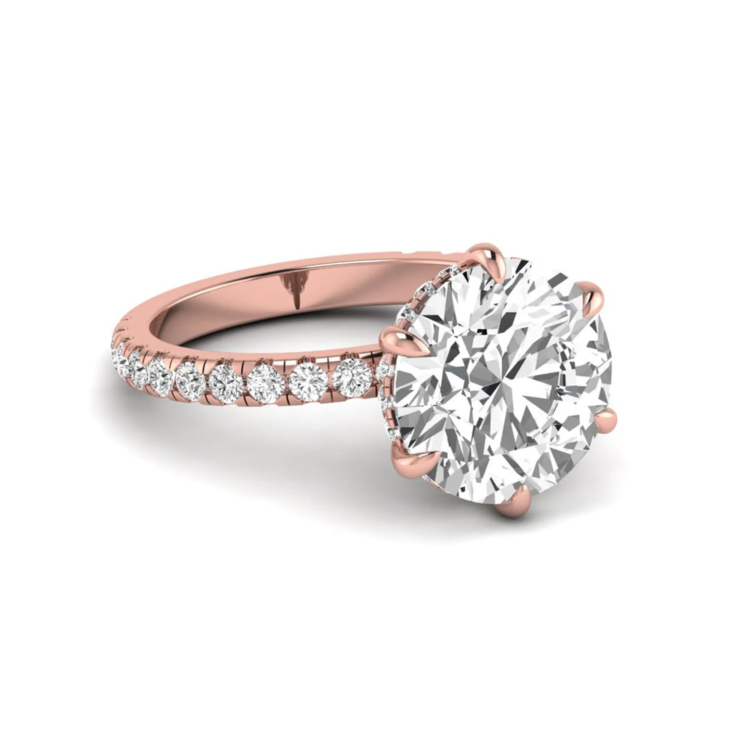 OctaPearl 6.5 ct Round Hidden Halo Lab Grown Diamond Pavé Engagement Ring