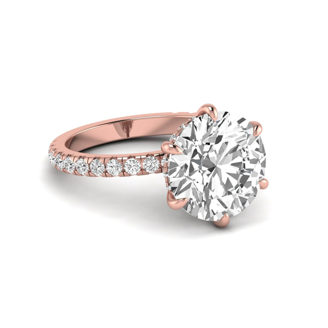 OctaPearl 7.5 ct Round Hidden Halo Lab Grown Diamond Pavé Engagement Ring