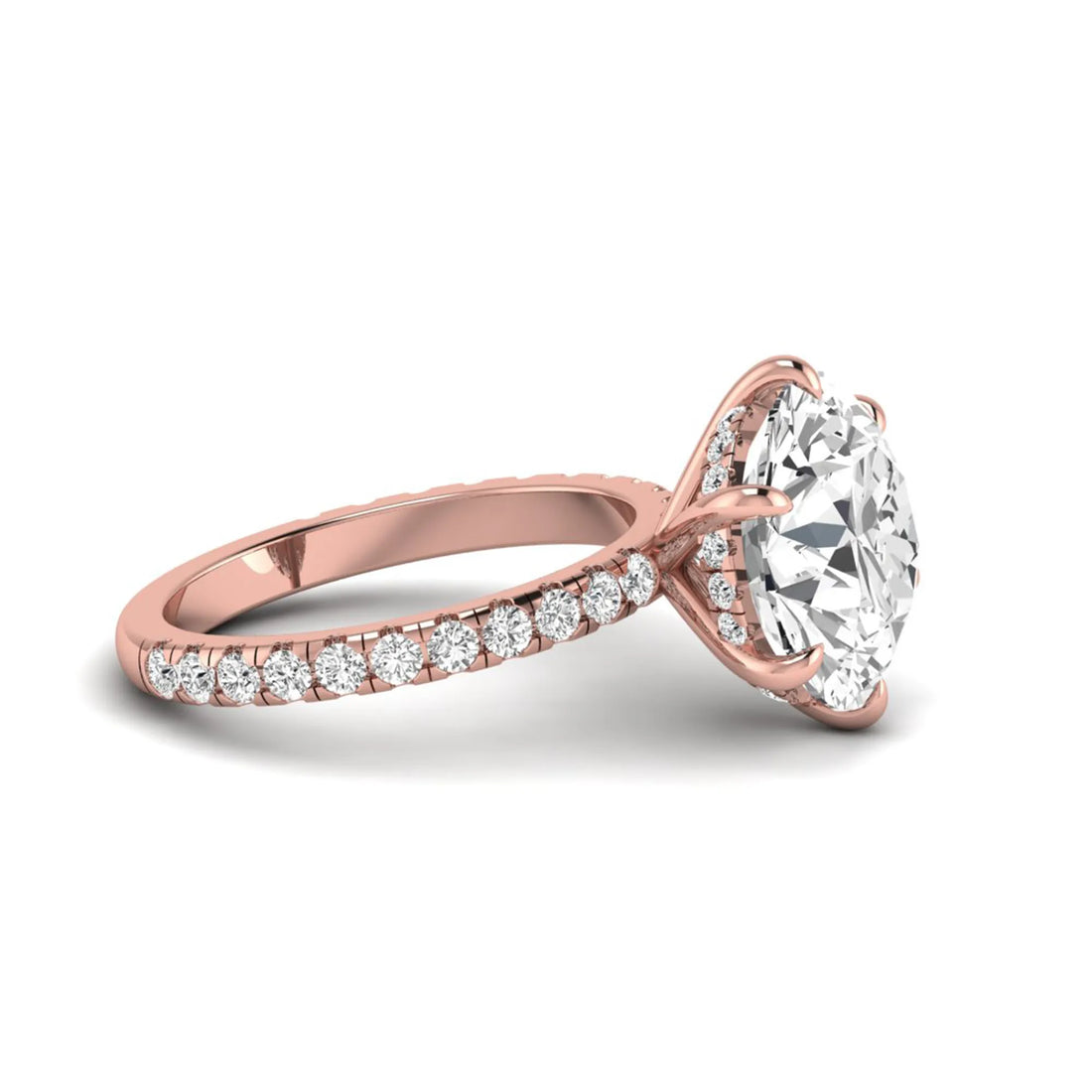 OctaPearl 7.5 ct Round Hidden Halo Lab Grown Diamond Pavé Engagement Ring