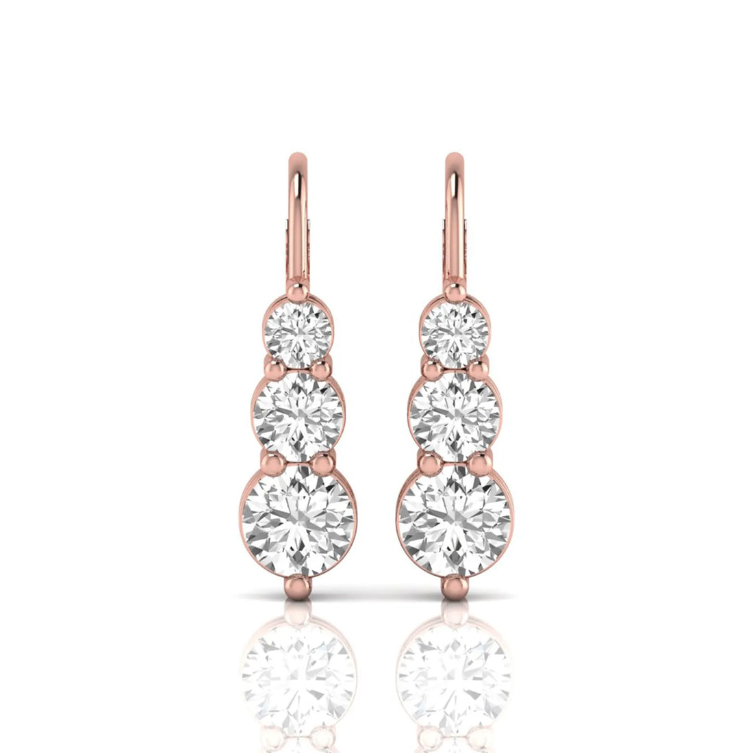 OctaPearl Round Three Stone Graduated Lab Grown Diamond Drop Earrings