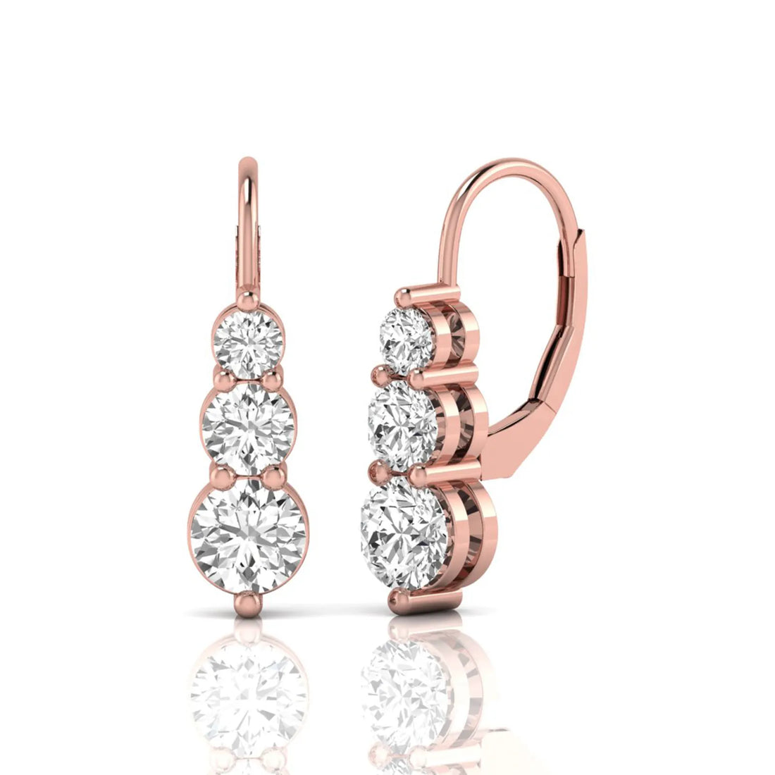 OctaPearl Round Three Stone Graduated Lab Grown Diamond Drop Earrings