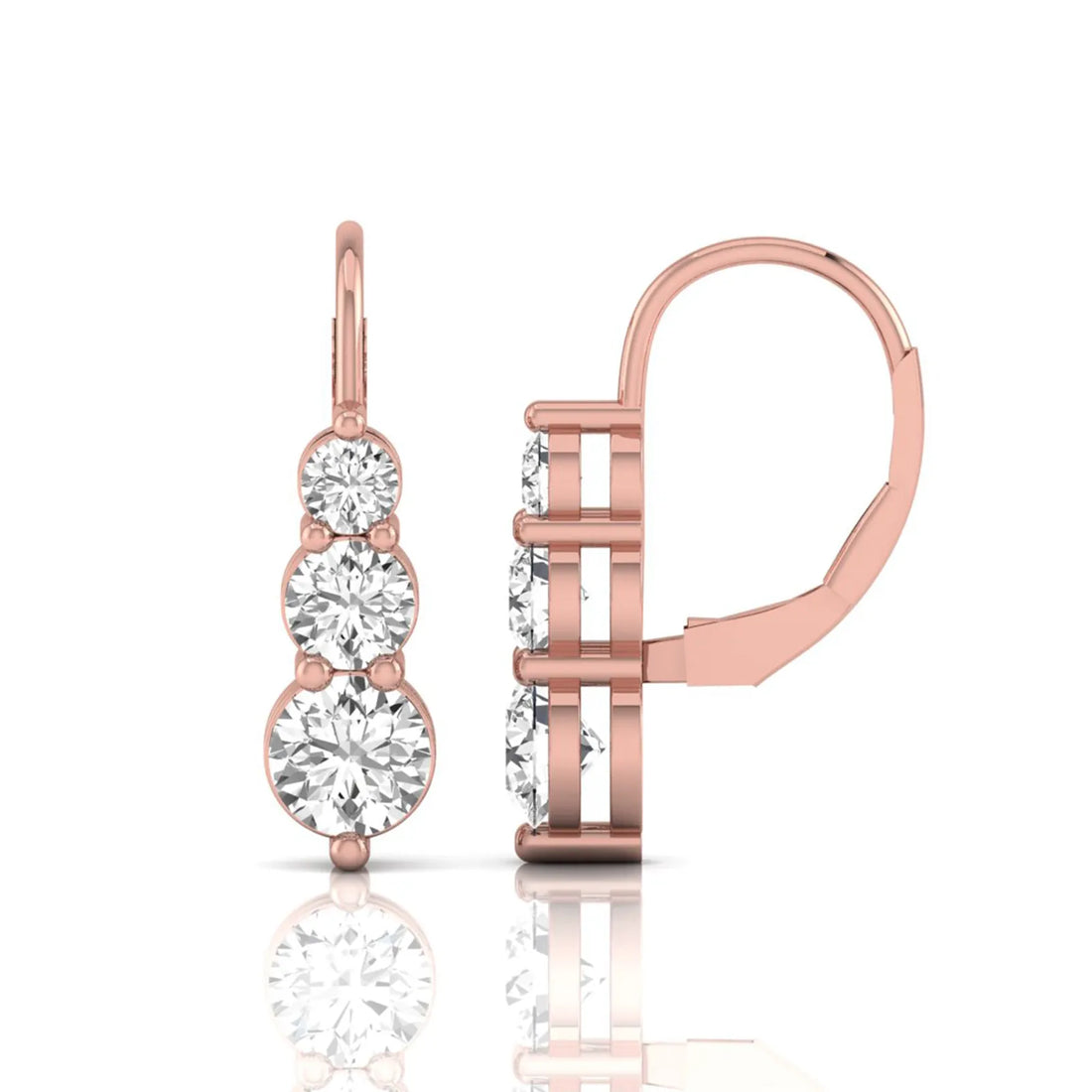 OctaPearl Round Three Stone Graduated Lab Grown Diamond Drop Earrings