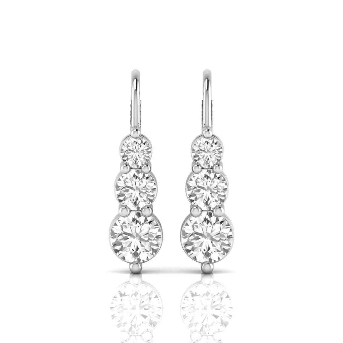 OctaPearl Round Three Stone Graduated Lab Grown Diamond Drop Earrings