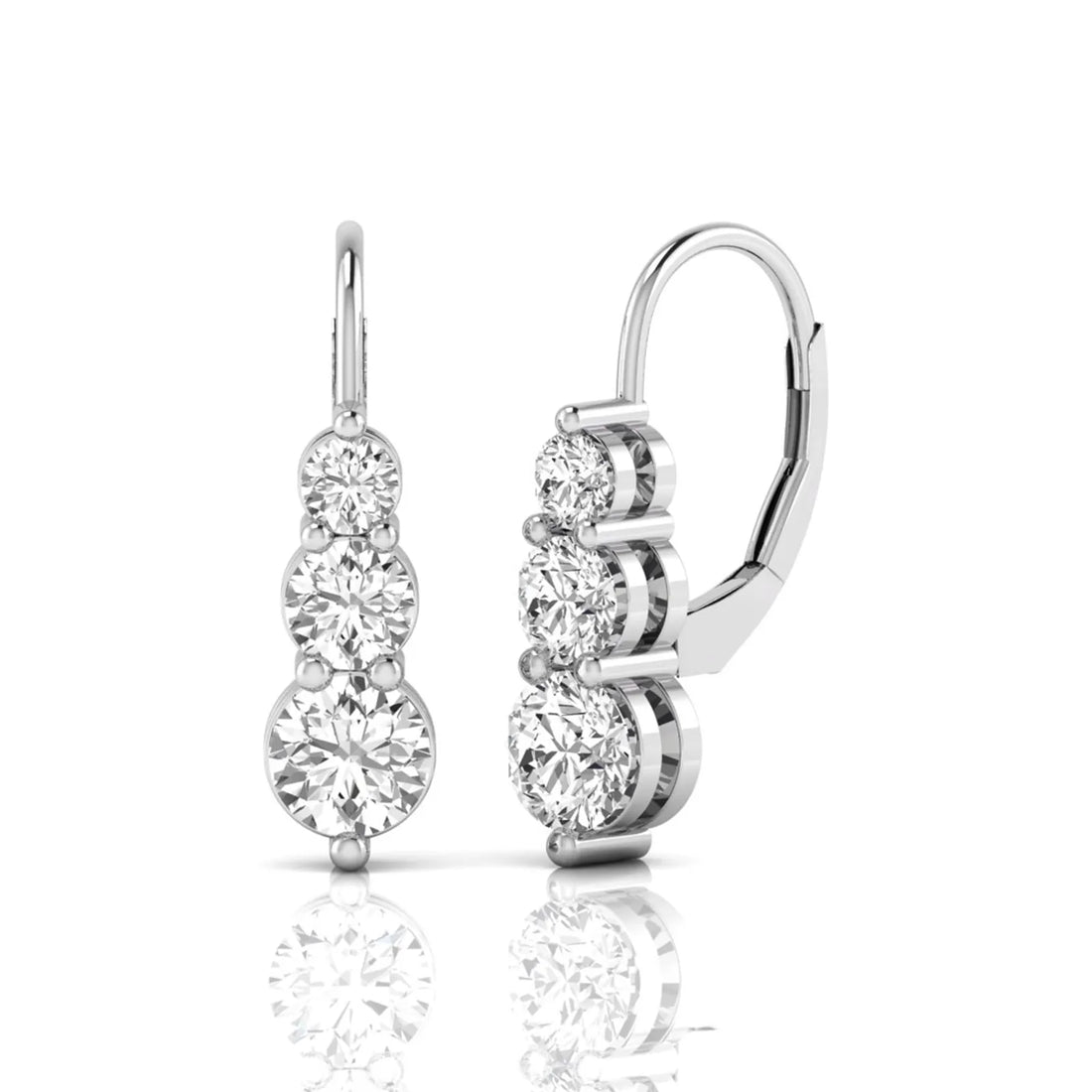 OctaPearl Round Three Stone Graduated Lab Grown Diamond Drop Earrings