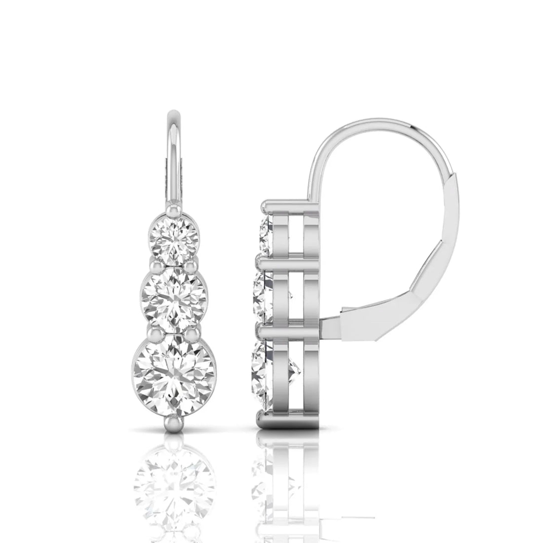 OctaPearl Round Three Stone Graduated Lab Grown Diamond Drop Earrings