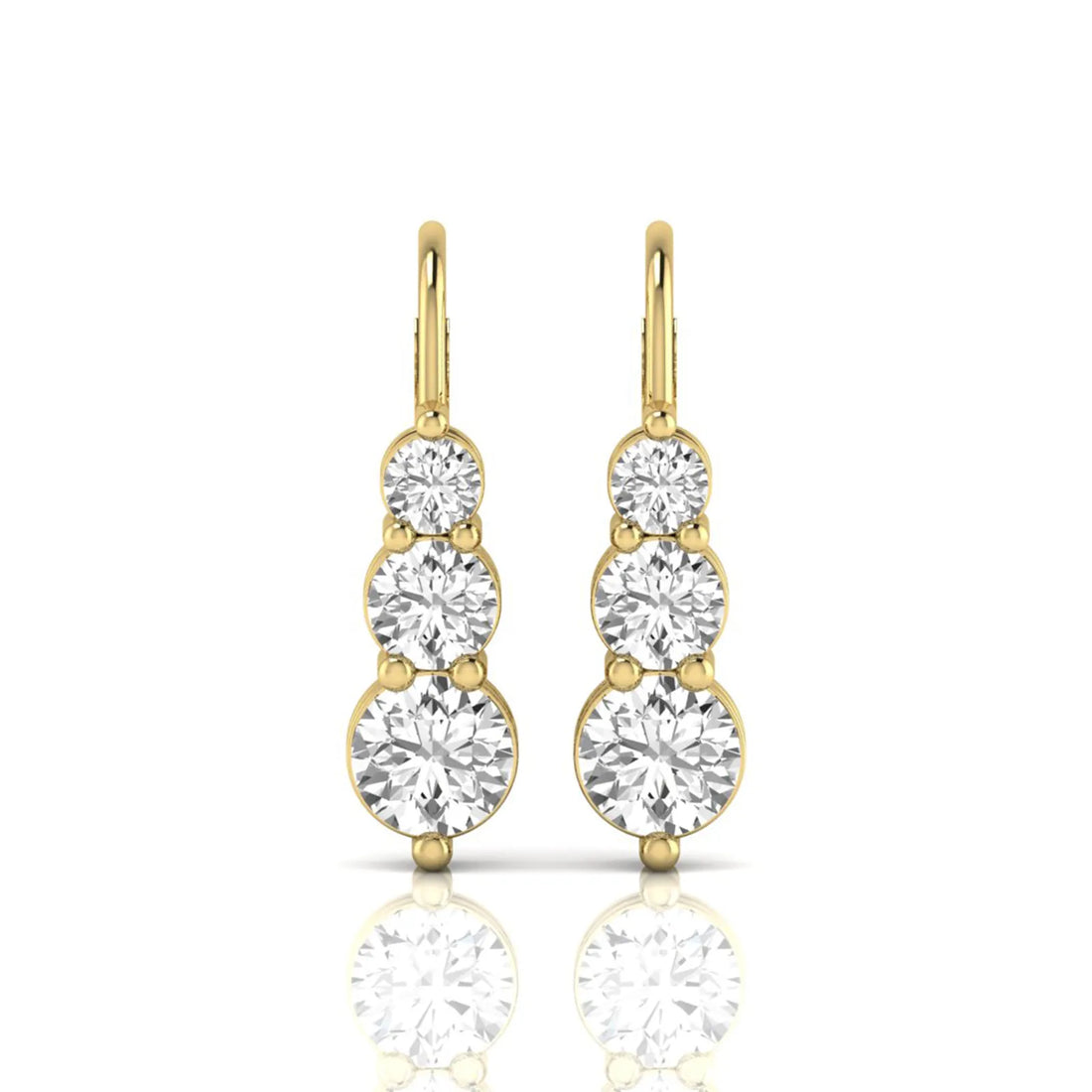 OctaPearl Round Three Stone Graduated Lab Grown Diamond Drop Earrings
