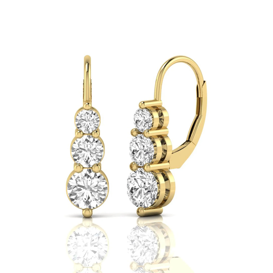 OctaPearl Round Three Stone Graduated Lab Grown Diamond Drop Earrings
