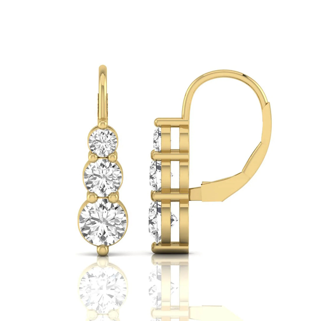 OctaPearl Round Three Stone Graduated Lab Grown Diamond Drop Earrings