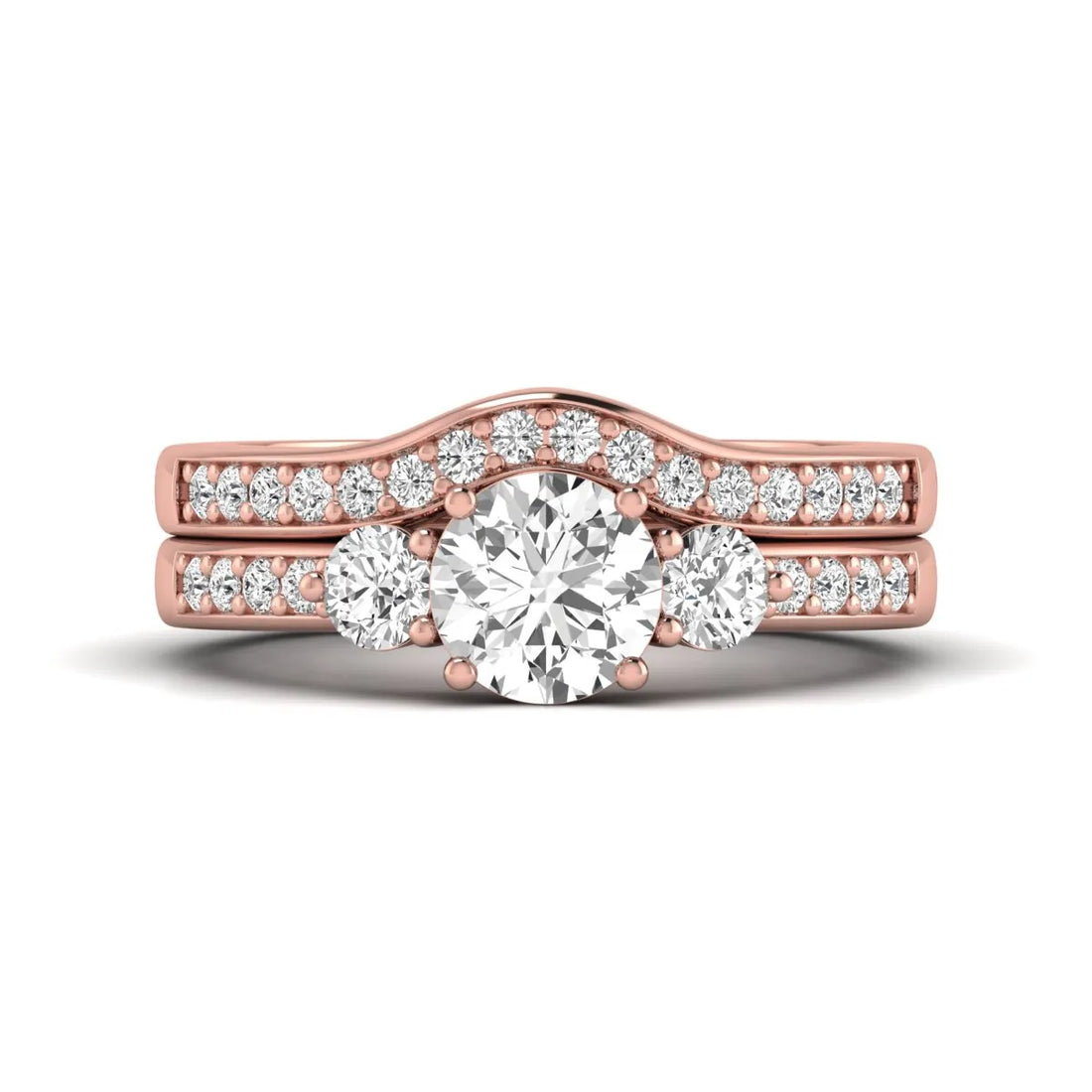 OctaPearl 1 ct Round Cut Three Stone Lab Grown Diamond Bridal Ring Set