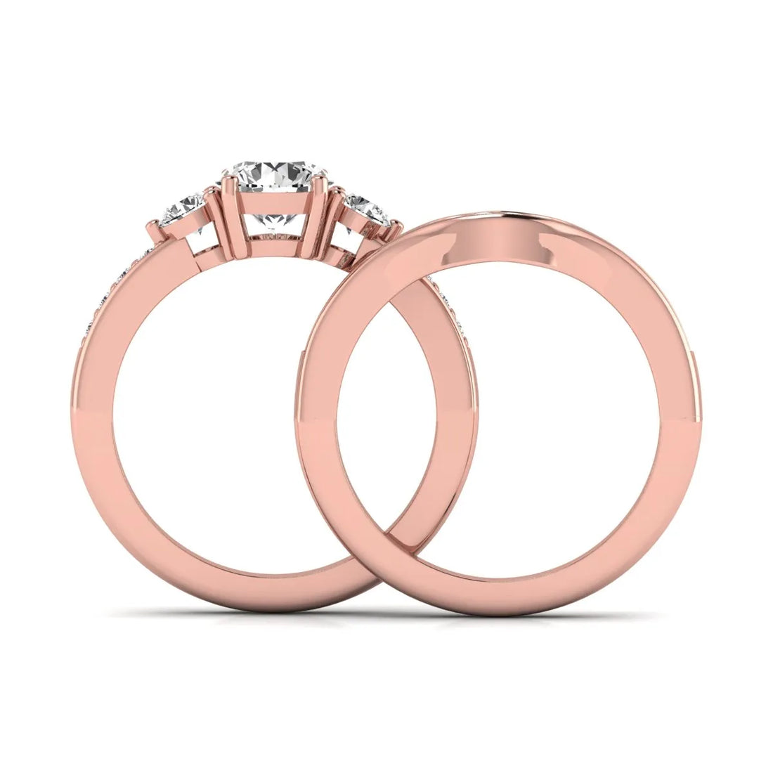 OctaPearl 1 ct Round Cut Three Stone Lab Grown Diamond Bridal Ring Set