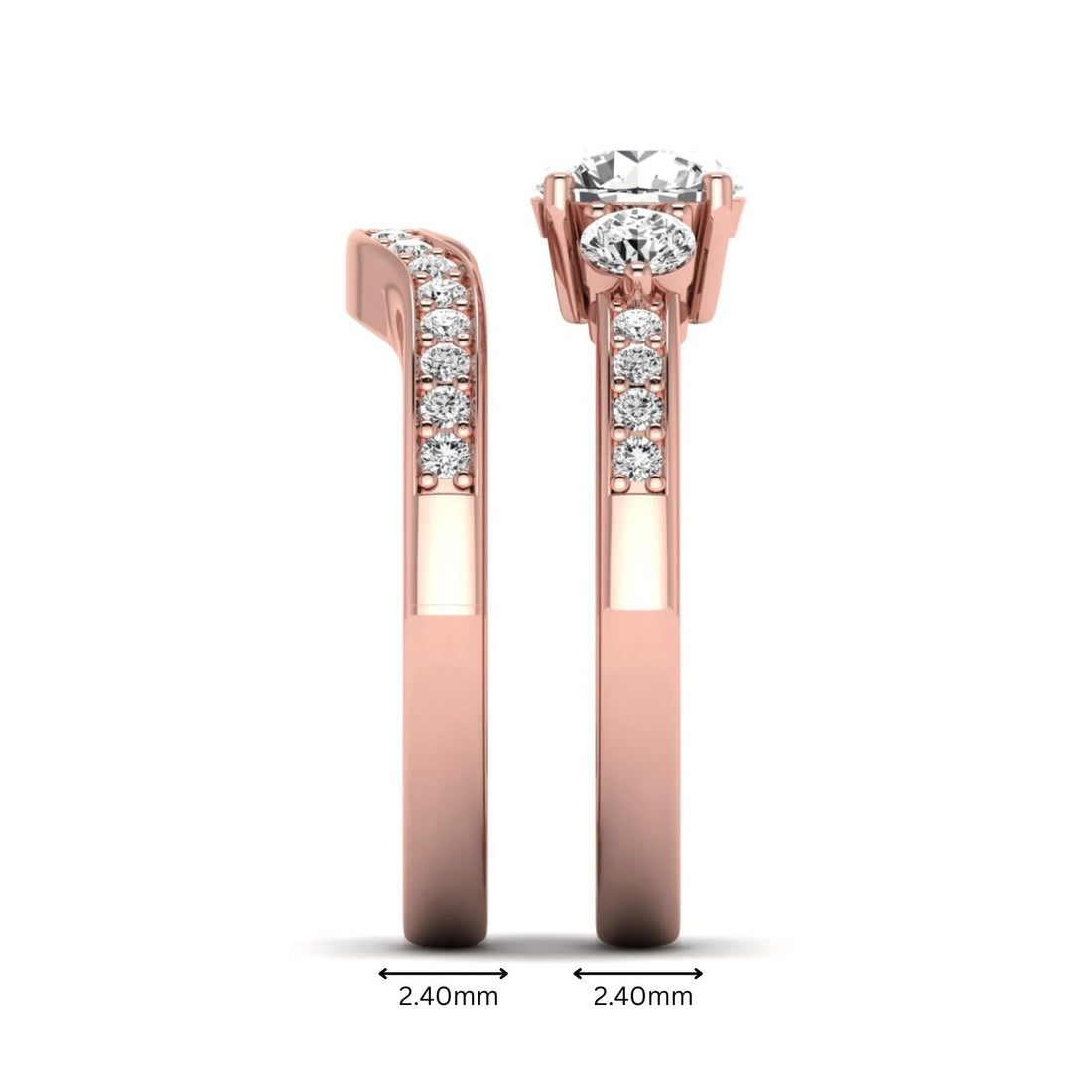 OctaPearl 1 ct Round Cut Three Stone Lab Grown Diamond Bridal Ring Set
