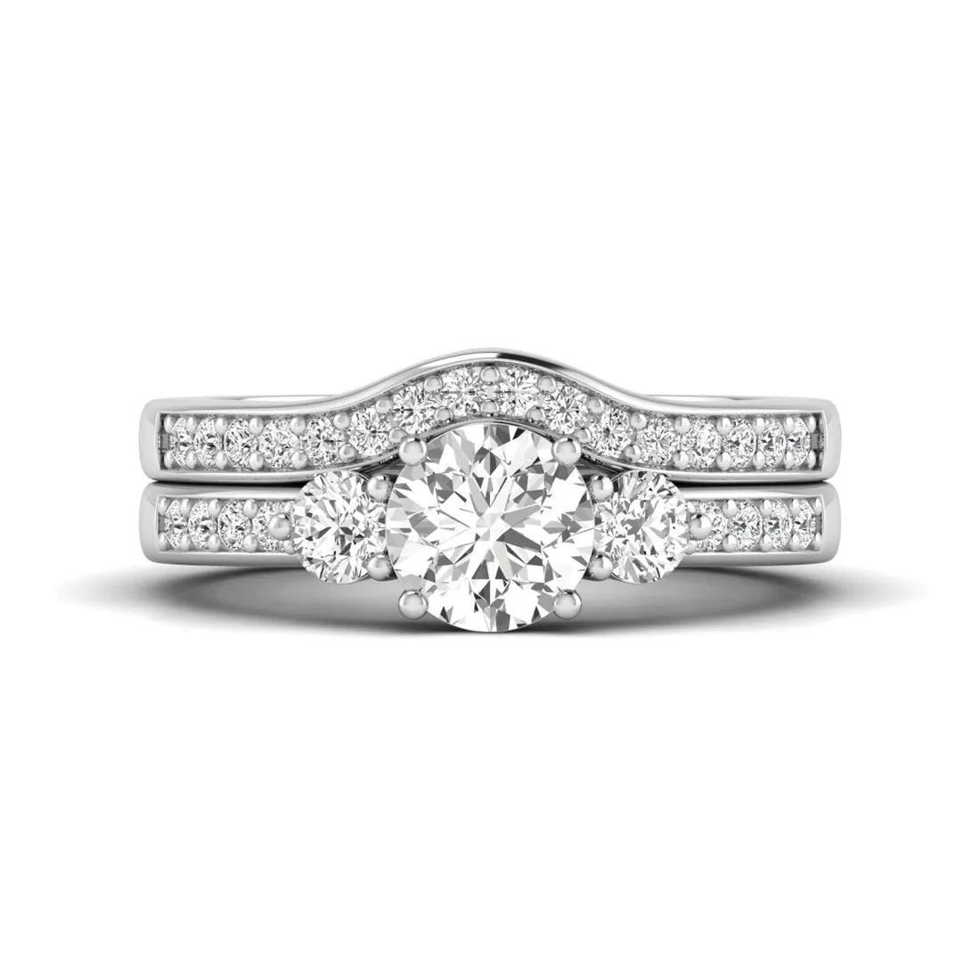 OctaPearl 1 ct Round Cut Three Stone Lab Grown Diamond Bridal Ring Set