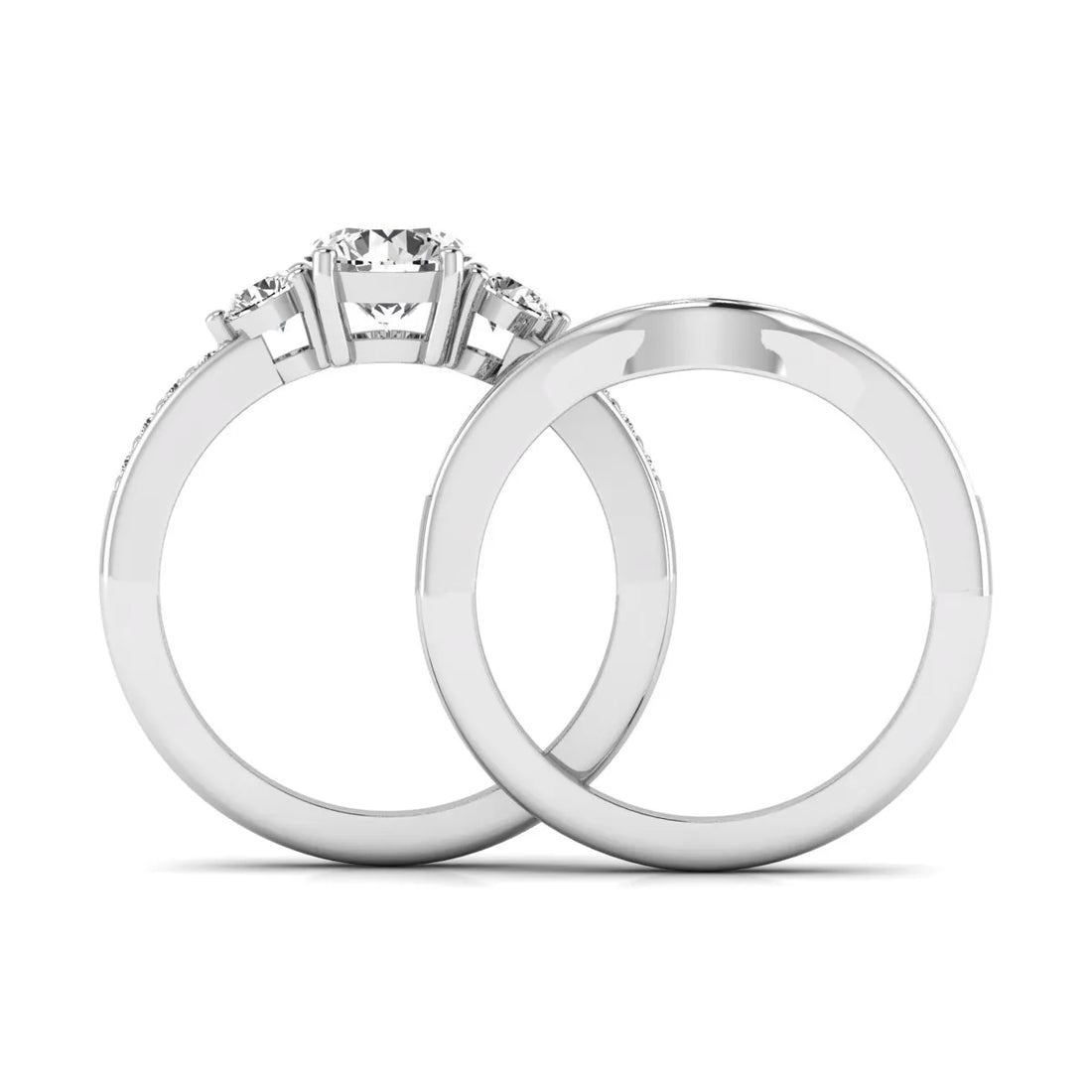 OctaPearl 1 ct Round Cut Three Stone Lab Grown Diamond Bridal Ring Set