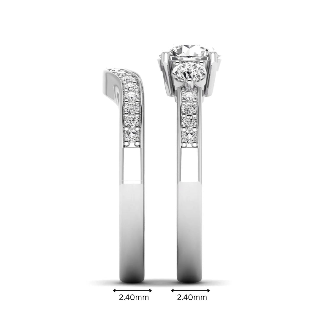 OctaPearl 1 ct Round Cut Three Stone Lab Grown Diamond Bridal Ring Set