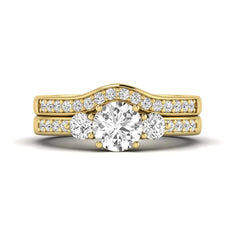 OctaPearl 1 ct Round Cut Three Stone Lab Grown Diamond Bridal Ring Set