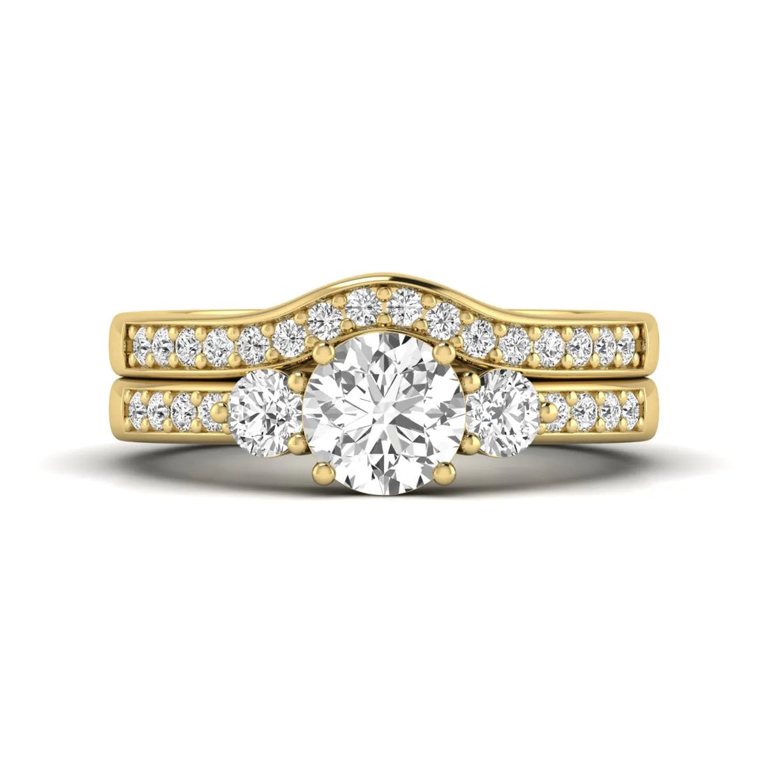 OctaPearl 1 ct Round Cut Three Stone Lab Grown Diamond Bridal Ring Set