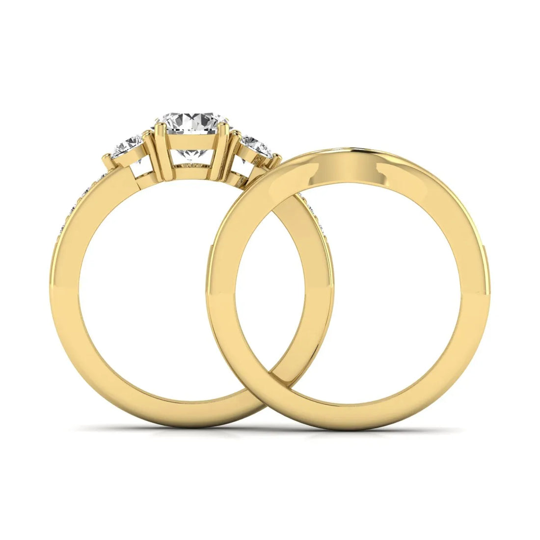 OctaPearl 1 ct Round Cut Three Stone Lab Grown Diamond Bridal Ring Set