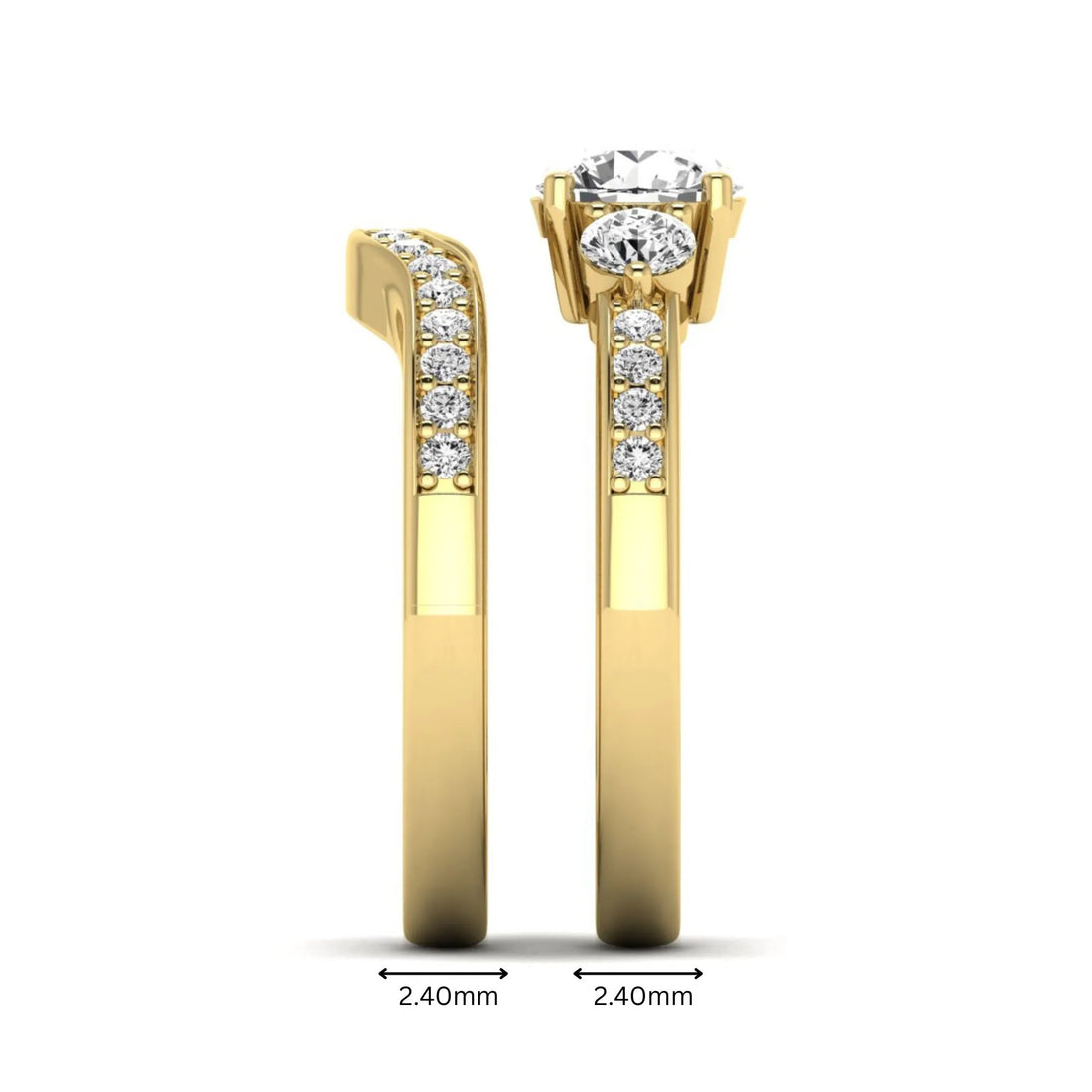 OctaPearl 1 ct Round Cut Three Stone Lab Grown Diamond Bridal Ring Set
