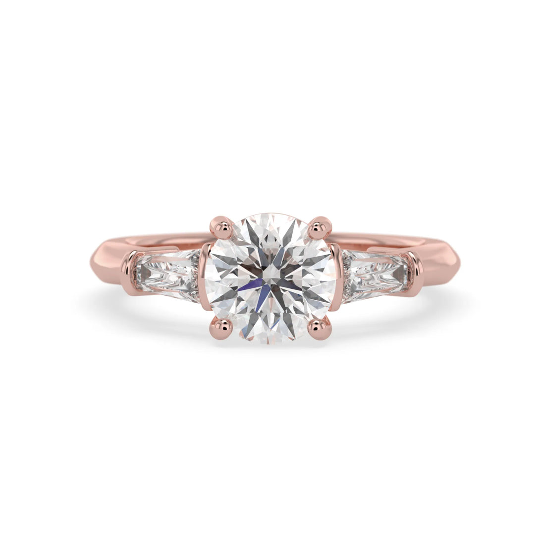 OctaPearl 2 ct Round Lab Grown Diamond Three Stone Engagement Ring