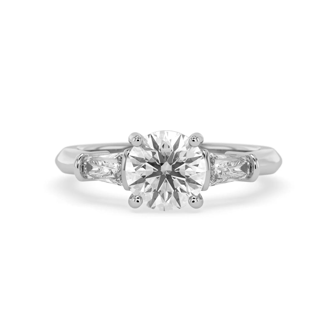 OctaPearl 2 ct Round Lab Grown Diamond Three Stone Engagement Ring