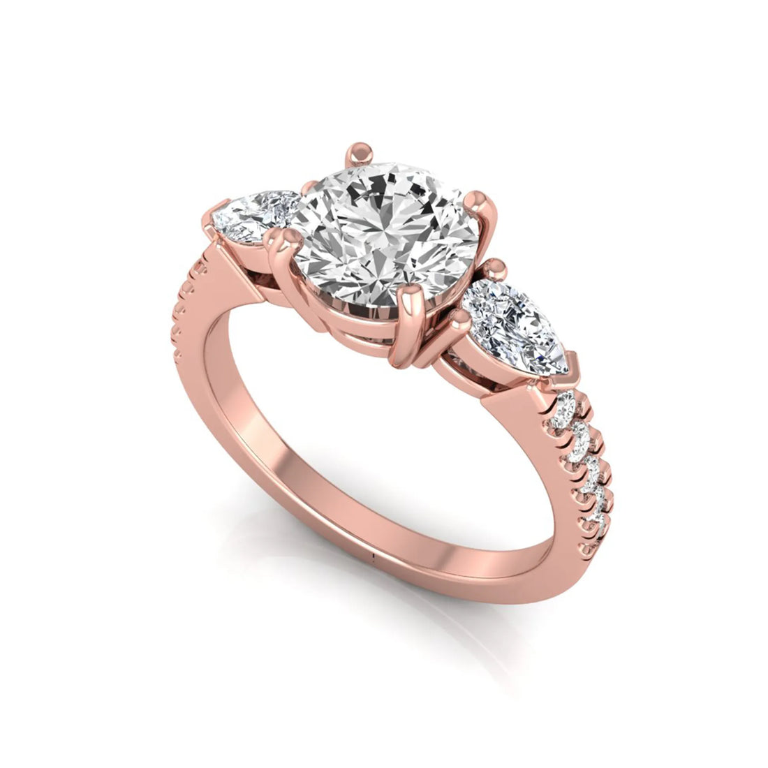 OctaPearl 1.5 ct Round Three Stone Lab Grown Diamond Engagement Ring with Pear Side Diamonds