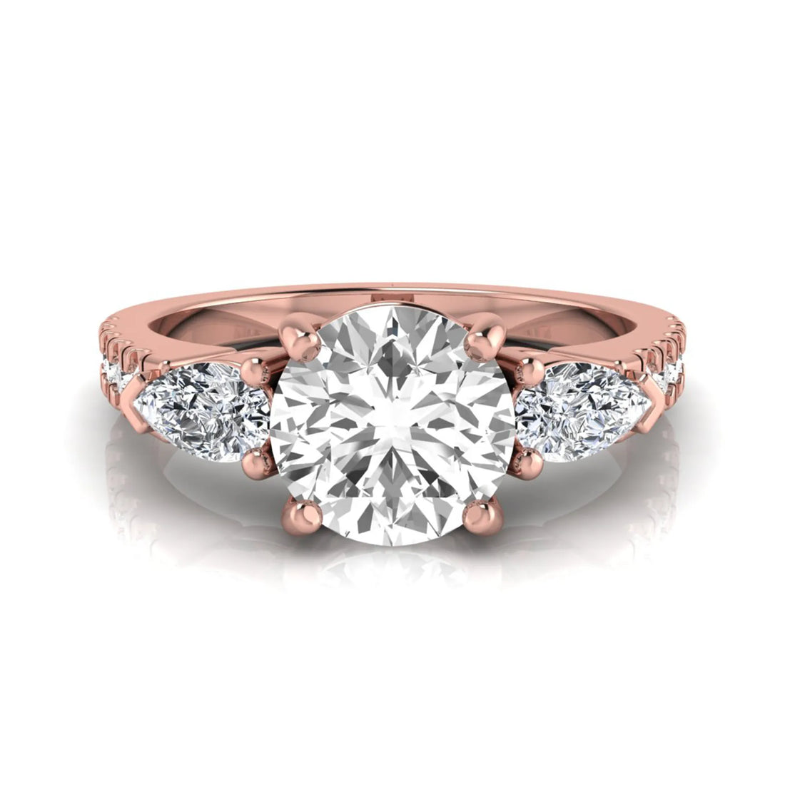 OctaPearl 1.5 ct Round Three Stone Lab Grown Diamond Engagement Ring with Pear Side Diamonds