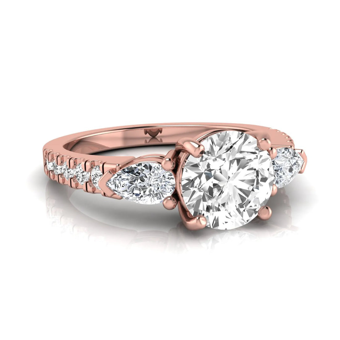 OctaPearl 1.5 ct Round Three Stone Lab Grown Diamond Engagement Ring with Pear Side Diamonds