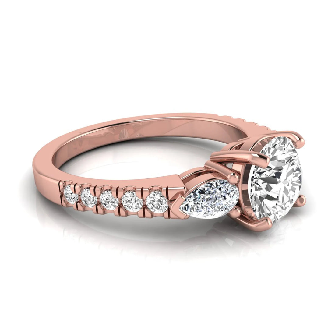 OctaPearl 1.5 ct Round Three Stone Lab Grown Diamond Engagement Ring with Pear Side Diamonds