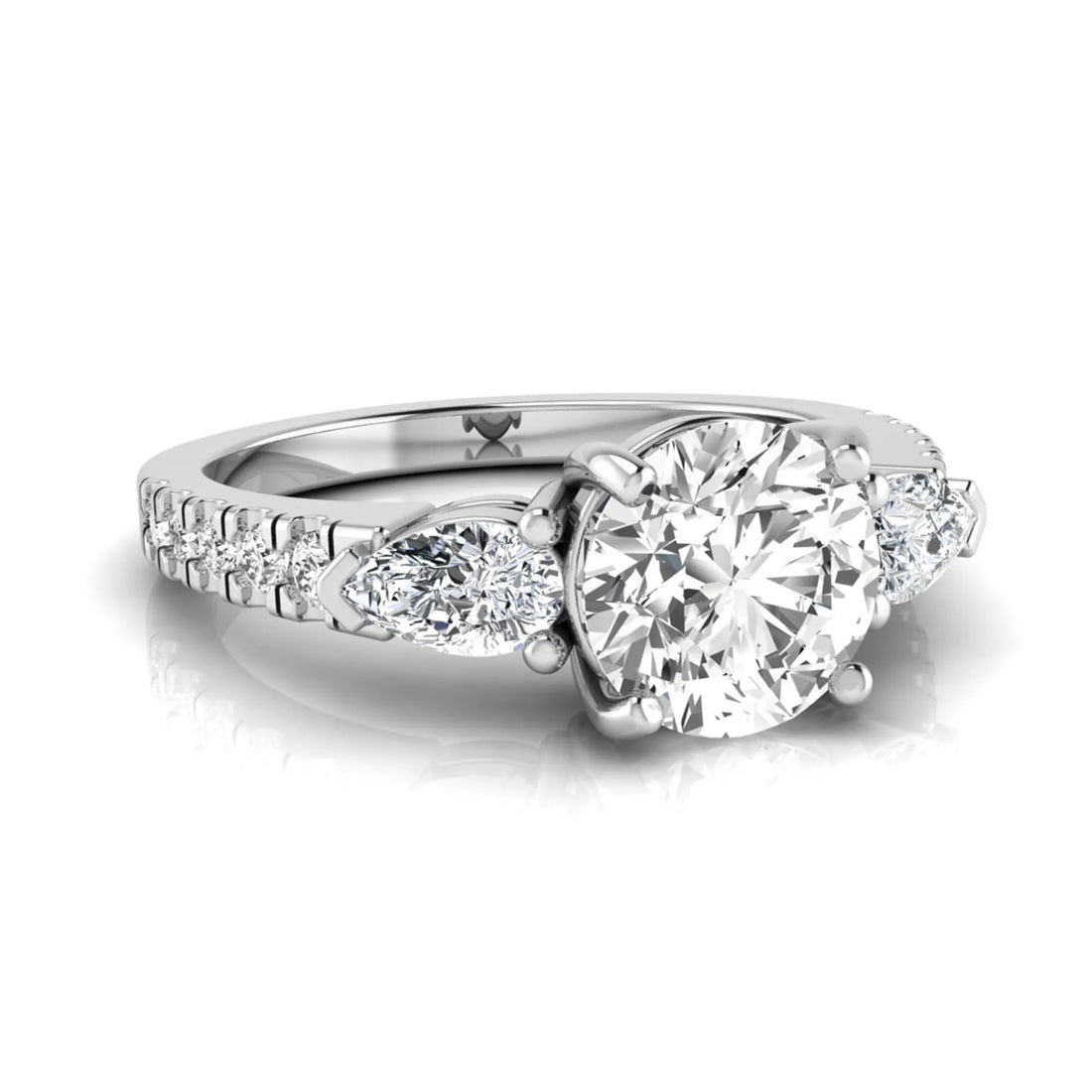 OctaPearl 1.5 ct Round Three Stone Lab Grown Diamond Engagement Ring with Pear Side Diamonds