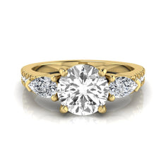 OctaPearl 1.5 ct Round Three Stone Lab Grown Diamond Engagement Ring with Pear Side Diamonds