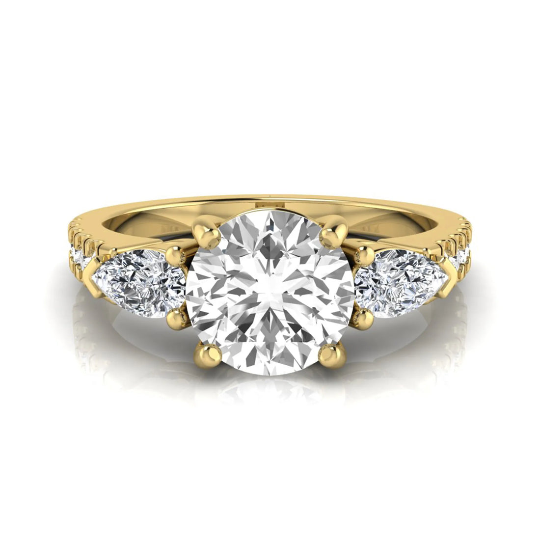 OctaPearl 1.5 ct Round Three Stone Lab Grown Diamond Engagement Ring with Pear Side Diamonds