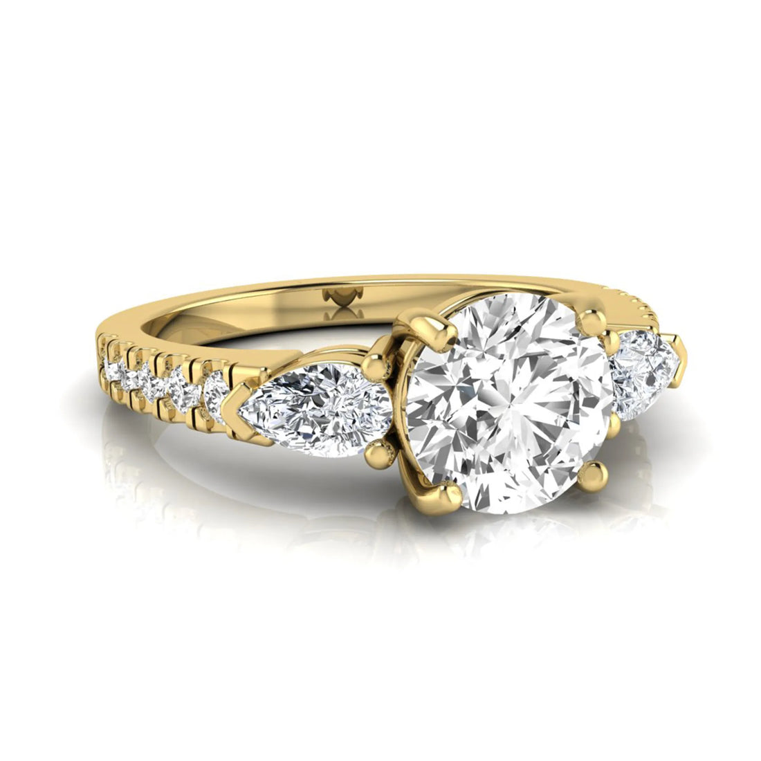 OctaPearl 1.5 ct Round Three Stone Lab Grown Diamond Engagement Ring with Pear Side Diamonds