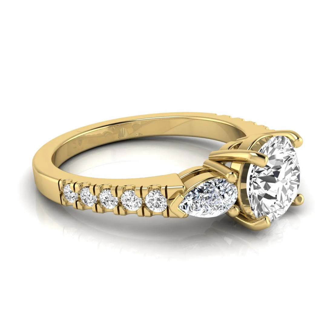 OctaPearl 1.5 ct Round Three Stone Lab Grown Diamond Engagement Ring with Pear Side Diamonds