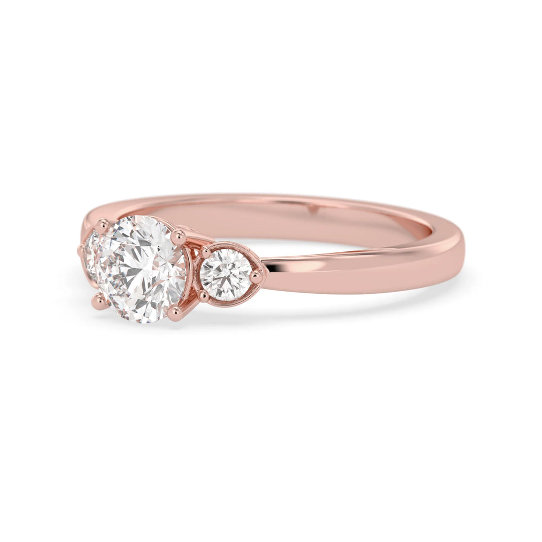 OctaPearl Round Cut Lab Grown Diamond Three Stone Engagement Ring