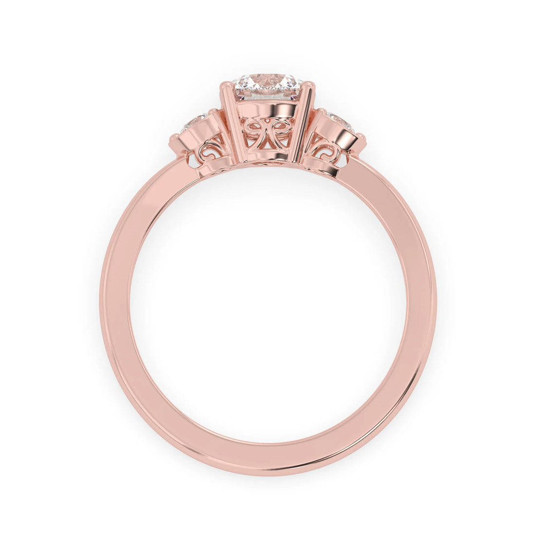 OctaPearl Round Cut Lab Grown Diamond Three Stone Engagement Ring