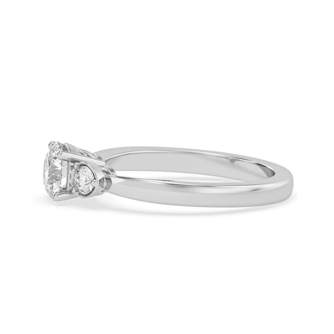 OctaPearl Round Cut Lab Grown Diamond Three Stone Engagement Ring