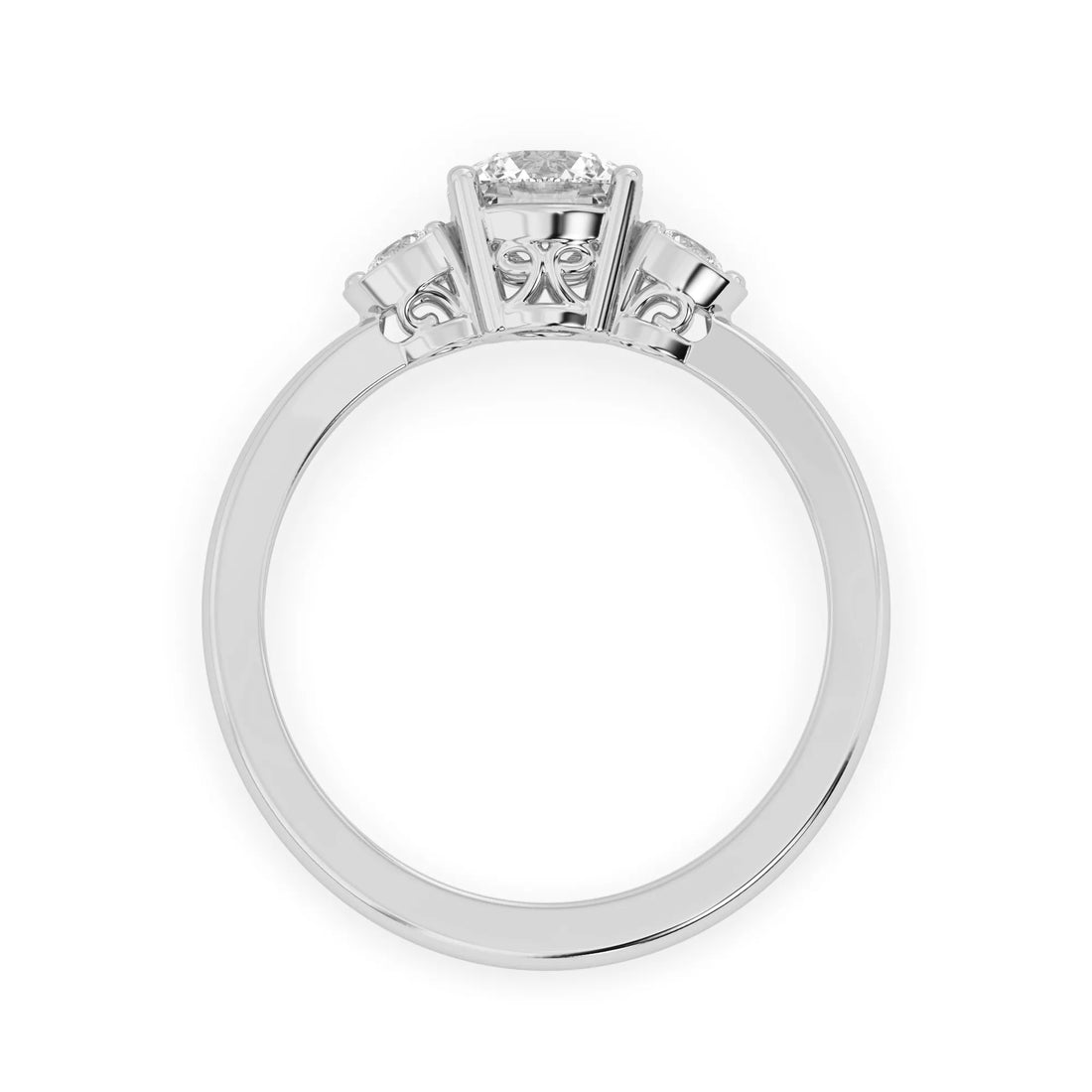 OctaPearl Round Cut Lab Grown Diamond Three Stone Engagement Ring